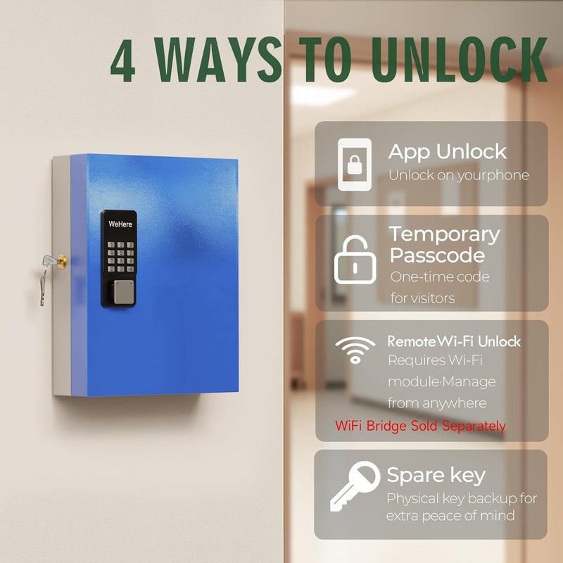 WeHere 32 Key Lock Box(Plus) Wall Mount, APP Bluetooth/One Time Password/Wi-Fi Remote/Fixed Code/Key Unlock, Smart Key Cabinet, Key Organizer Box for Car Dealert, Hotel, Office, School Key Manage - Image 4